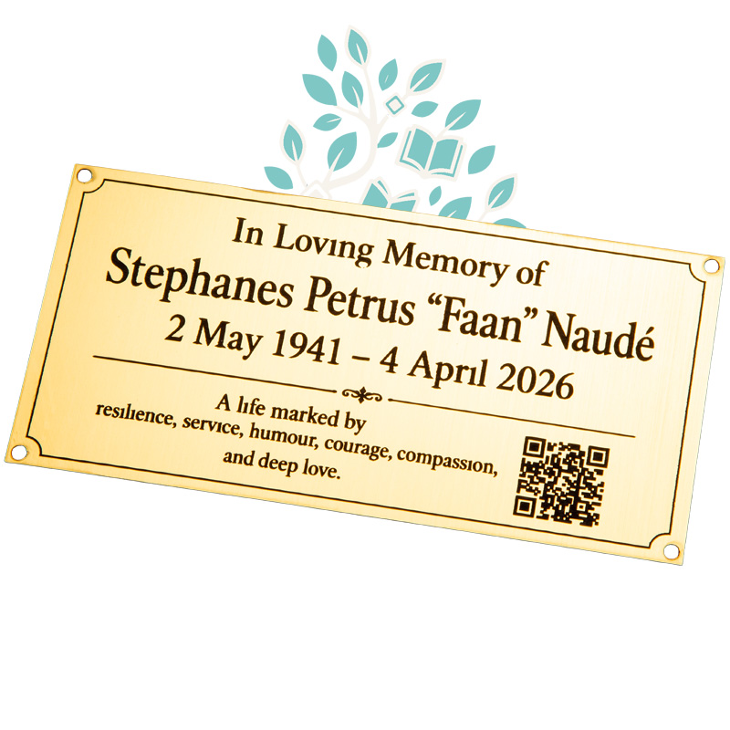 Brass memorial plaque with QR code