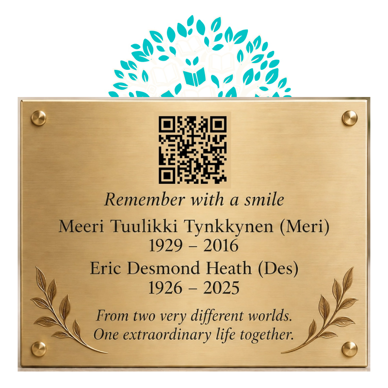 Brass memorial plaque with QR code